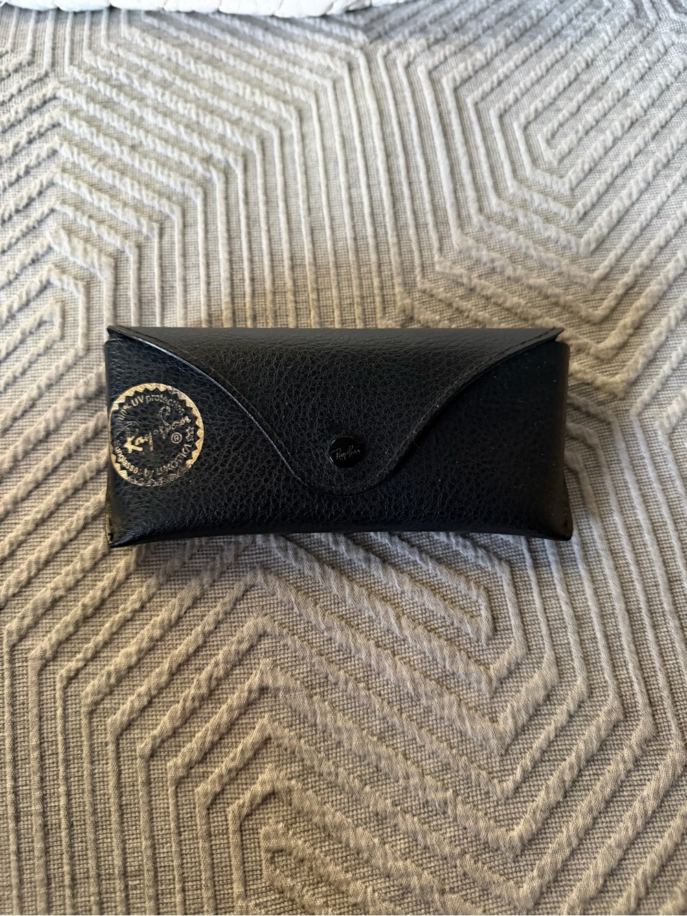 Ray-Ban Black Leather Sunglasses Case with Gold Logo Accent